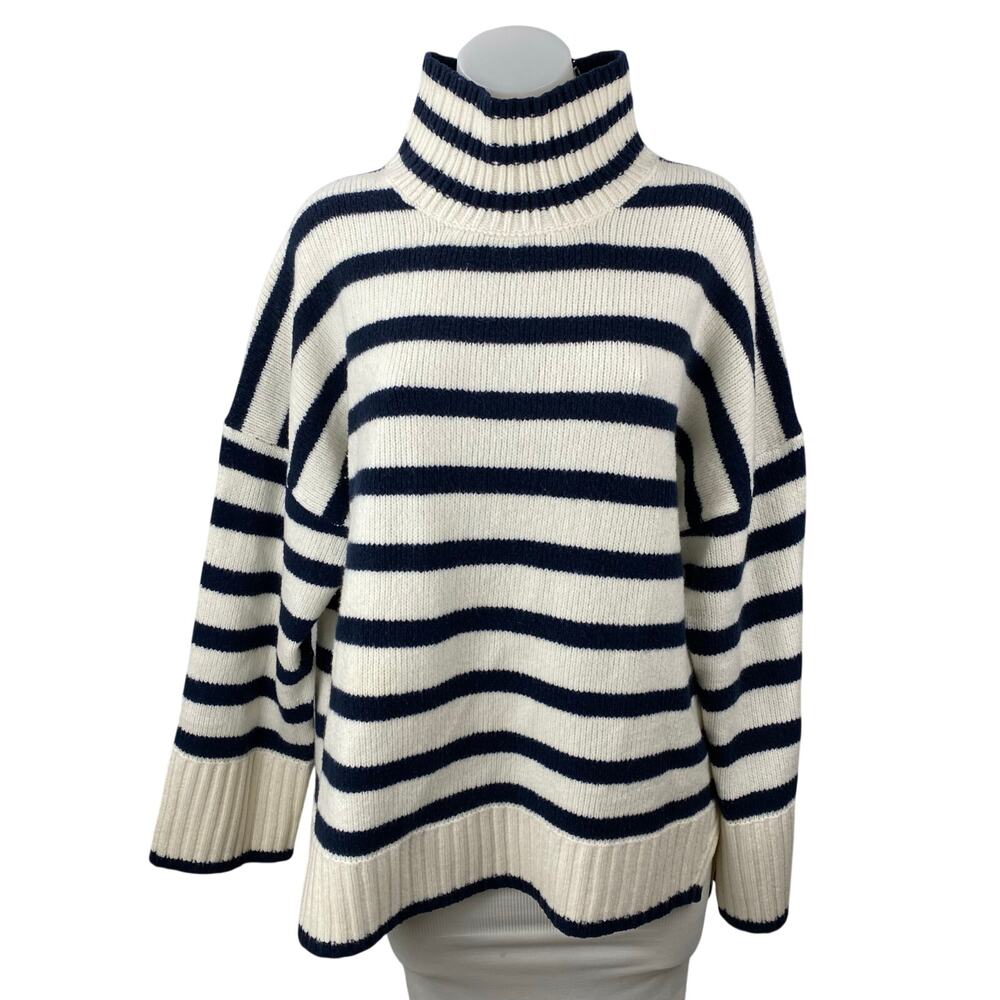 Abercrombie & Fitch Navy Blue White Wool Stripe Turtleneck Long Sleeve Sweater L